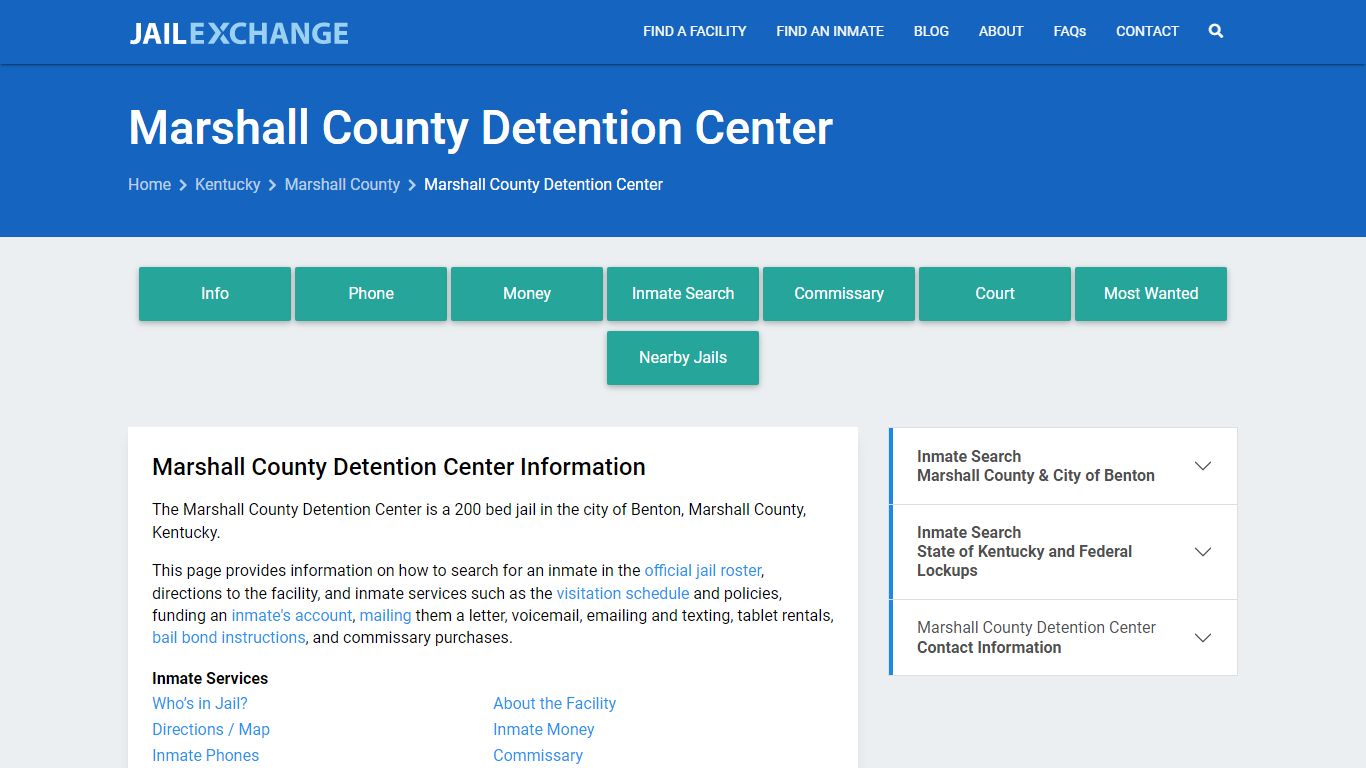 Marshall County Detention Center, KY Inmate Search, Information